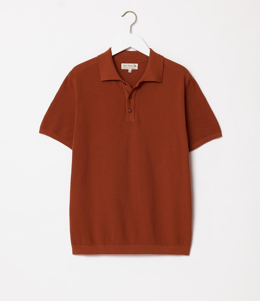 MZB KPLP02 Knitted Polo, Organic Cotton Relaxed Fit Caramel