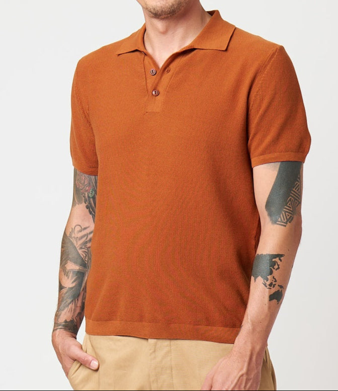 MZB KPLP02 Knitted Polo, Organic Cotton Relaxed Fit Caramel