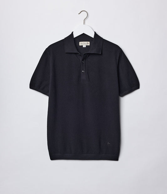 MZB KPLP02 Knitted Polo, Organic Cotton Relaxed Fit Black