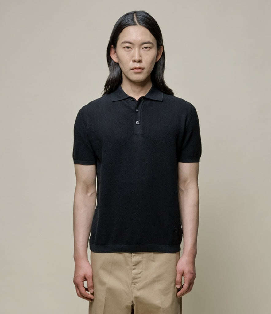 MZB KPLP02 Knitted Polo, Organic Cotton Relaxed Fit Black