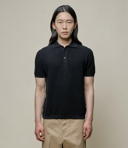 MZB KPLP02 Knitted Polo, Organic Cotton Relaxed Fit Black