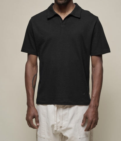MZB LINEN02 Relax Fit Polo Shirt Linen Organic Cotton 4oz Deep Black