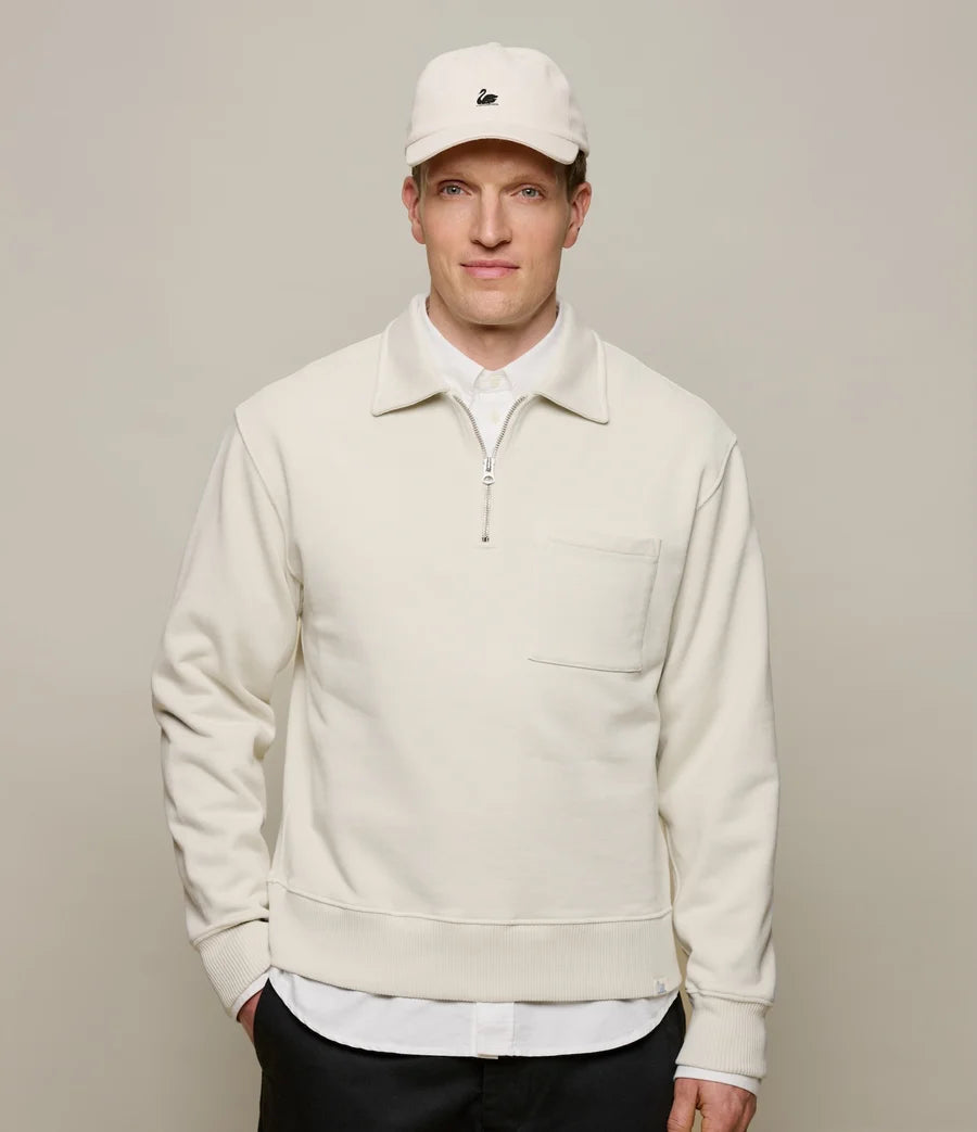 MZB Authentic Fleece Polo Collared Half-Zip Cotton Sweatshirt Nature