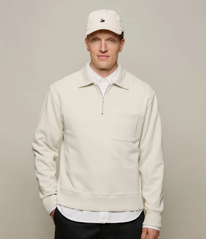 MZB Authentic Fleece Polo Collared Half-Zip Cotton Sweatshirt Nature