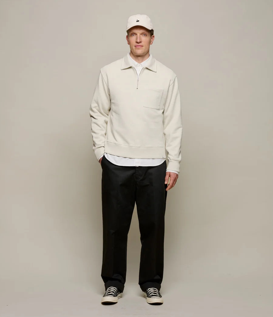MZB Authentic Fleece Polo Collared Half-Zip Cotton Sweatshirt Nature