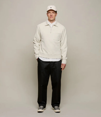 MZB Authentic Fleece Polo Collared Half-Zip Cotton Sweatshirt Nature
