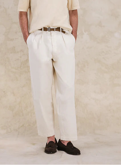 FTA NEW YORK Pleated Heavyweight Cotton Gabardine Off White