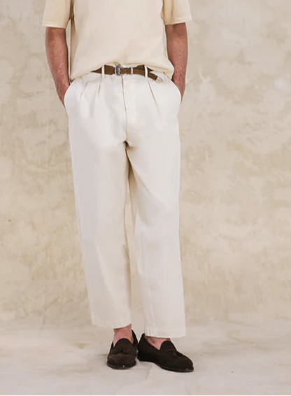 FTA NEW YORK Pleated Heavyweight Cotton Gabardine Off White