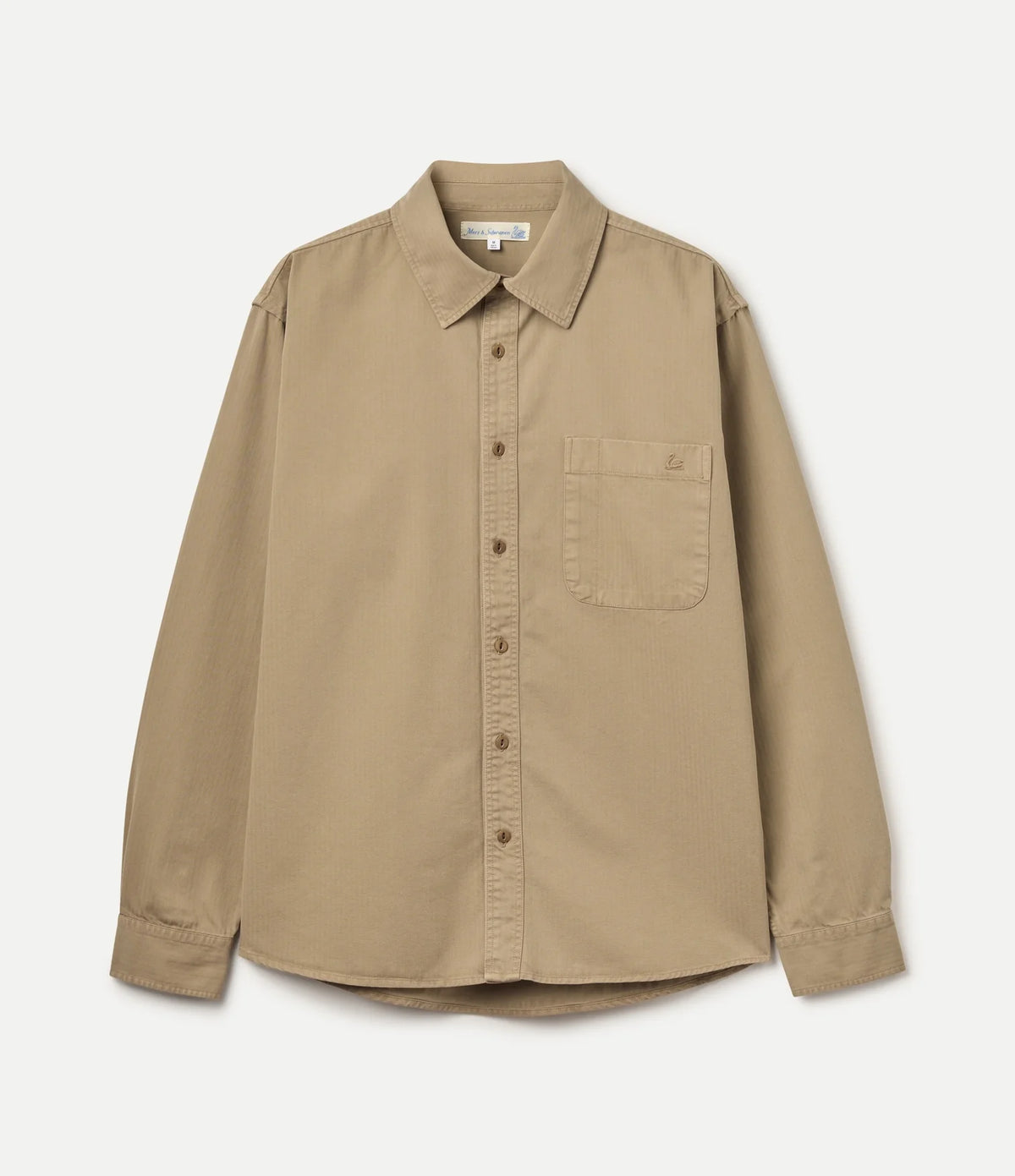 MERZB UNISEX SHIRT01HB Herringbone Long Sleeve Shirt Dusted Khaki