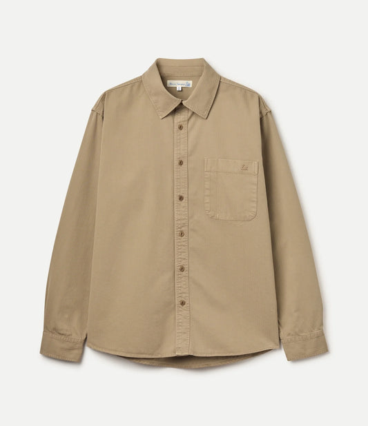 MERZB UNISEX SHIRT01HB Herringbone Long Sleeve Shirt Dusted Khaki
