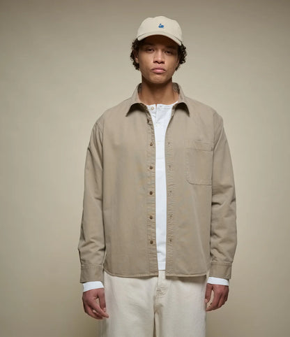 MERZB UNISEX SHIRT01HB Herringbone Long Sleeve Shirt Dusted Khaki