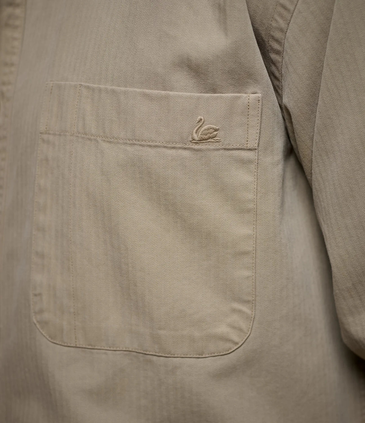 MERZB UNISEX SHIRT01HB Herringbone Long Sleeve Shirt Dusted Khaki