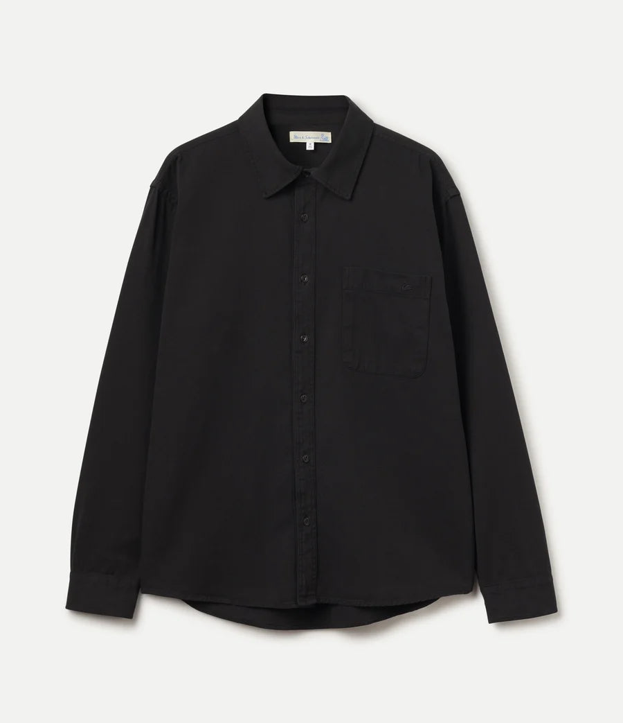 MERZB UNISEX SHIRT01RT Cotton Twill Long Sleeve Shirt Deep Black