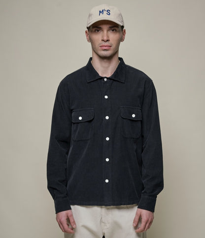 MERZB SHIRT06LC Organic Cotton Corduroy Relax Fit Shirt 5,3oz Deep Black