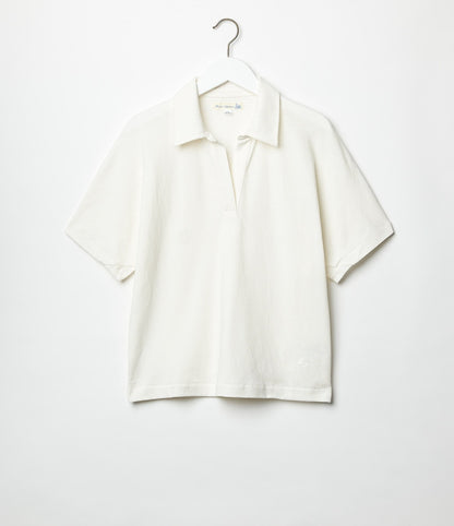 MERZB WLINEN03 Women's Relaxed Wide Fit Linen Organic Cotton Polo Shirt White