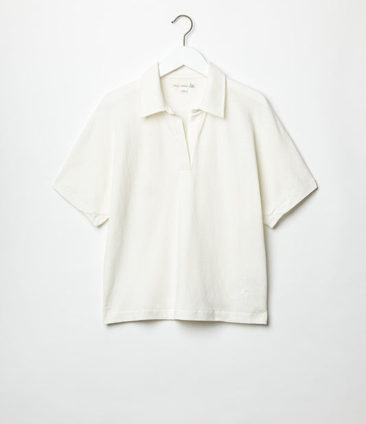 MERZB WLINEN03 Women's Relaxed Wide Fit Linen Organic Cotton Polo Shirt White