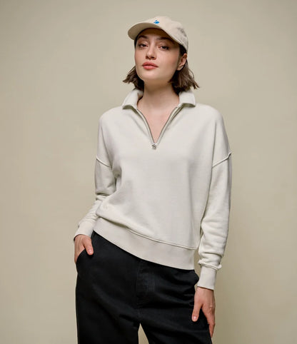 MZB Women's WZIP02C Cropped Retro Fleece Half-Zip Sweatshirt Casew