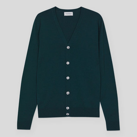 JSY BURLEY Men Merino V-Neck Cardigan Richardson Green
