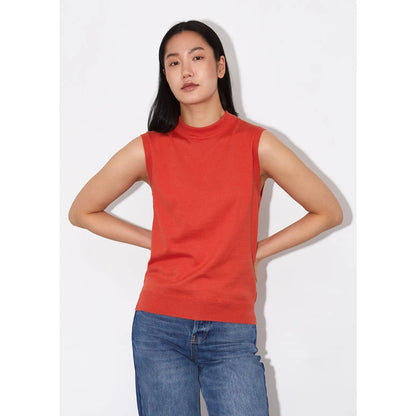 JSY ROWLEY Women Sea Island Cotton Top Sleeveless Sundown Orange