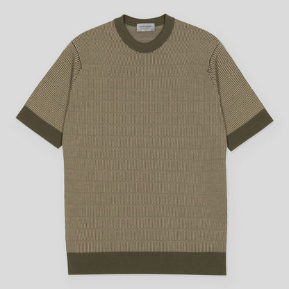 JSY CONOR Merino Jacquard Pattern T-Shirt Mansﬁeld Green/Kafka Beige