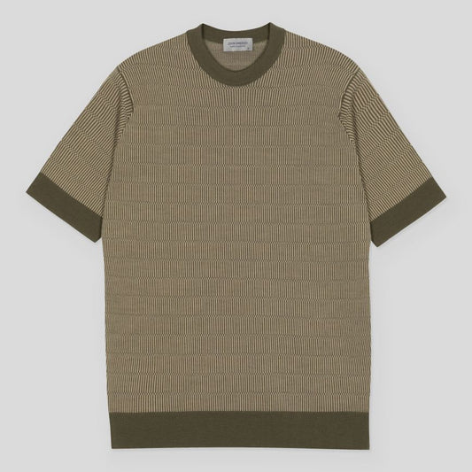 JSY CONOR Merino Jacquard Pattern T-Shirt Mansﬁeld Green/Kafka Beige