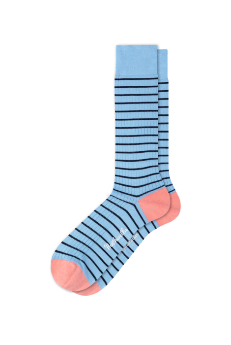 PTA DOWNE 5 X 1 Rib With Fine Stripe & Contrasting Heel & Toes Cotton Socks