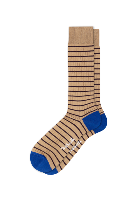 PTA DOWNE 5 X 1 Rib With Fine Stripe & Contrasting Heel & Toes Cotton Socks