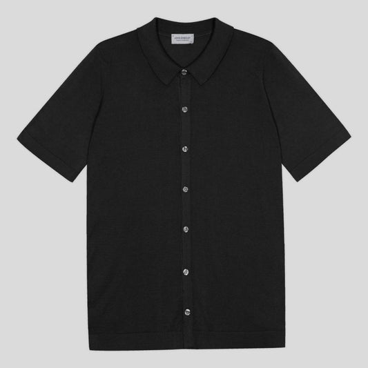 JSY FOLKE Men Sea Island Cotton Full Button Shirt Black