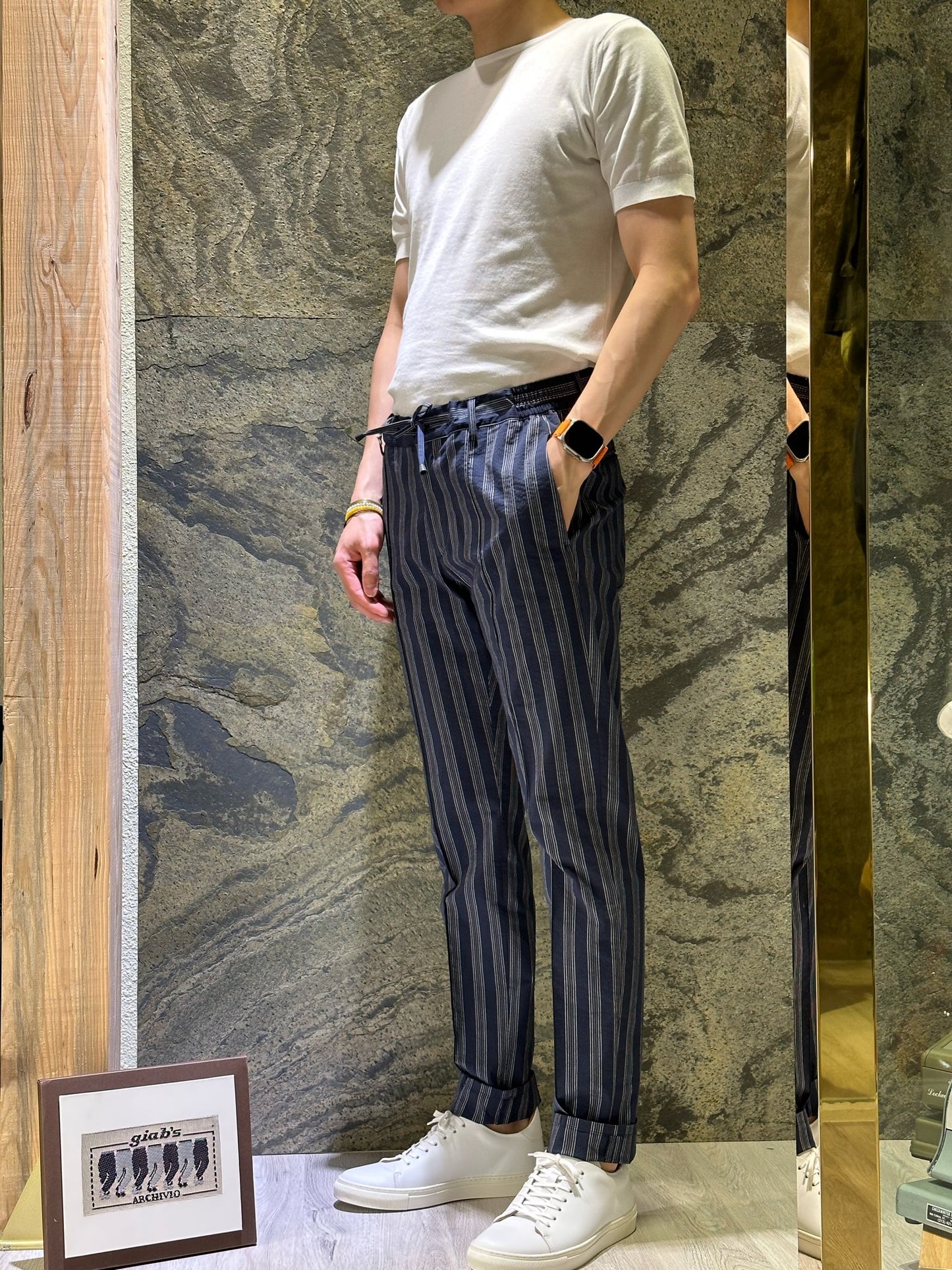 GBS MASACCIO/M1 Seersucker Trousers Navy Stripe