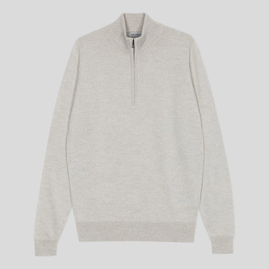 JSY TAPTON Men Merino  Half Zip Collar Pullover Grey Fleece