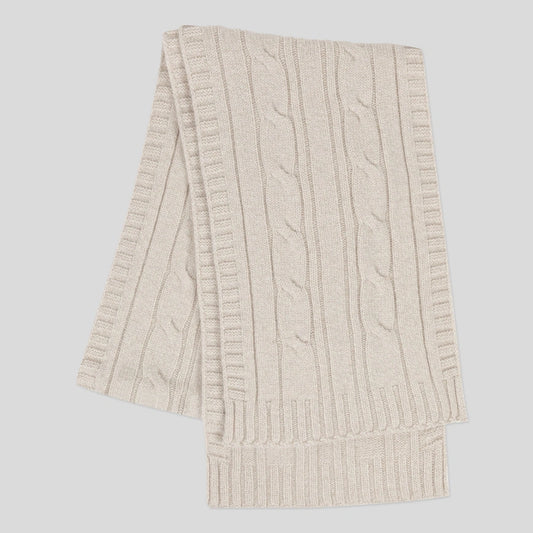 JSY WOOTON Cabled Cashmere X Merino Wool Scarf Pampas