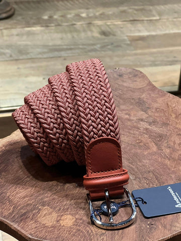 ADS 3.5cm Leather-Trimmed Woven Elastic Belt Pink
