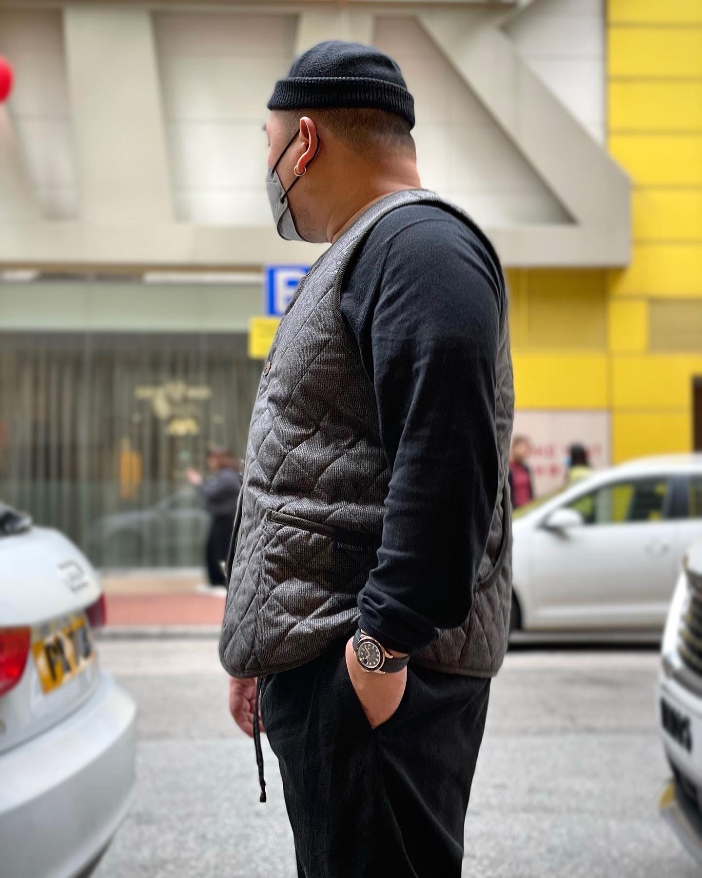 LAVENHAM x HOUSES HIGHTOWN Light Weight Wool Tweed Gilet Charcoal