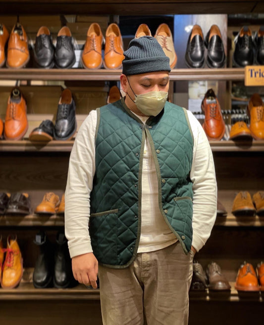 LAVENHAM x HOUSES THORNHAM Wool Quilt Gilet Bottle Green