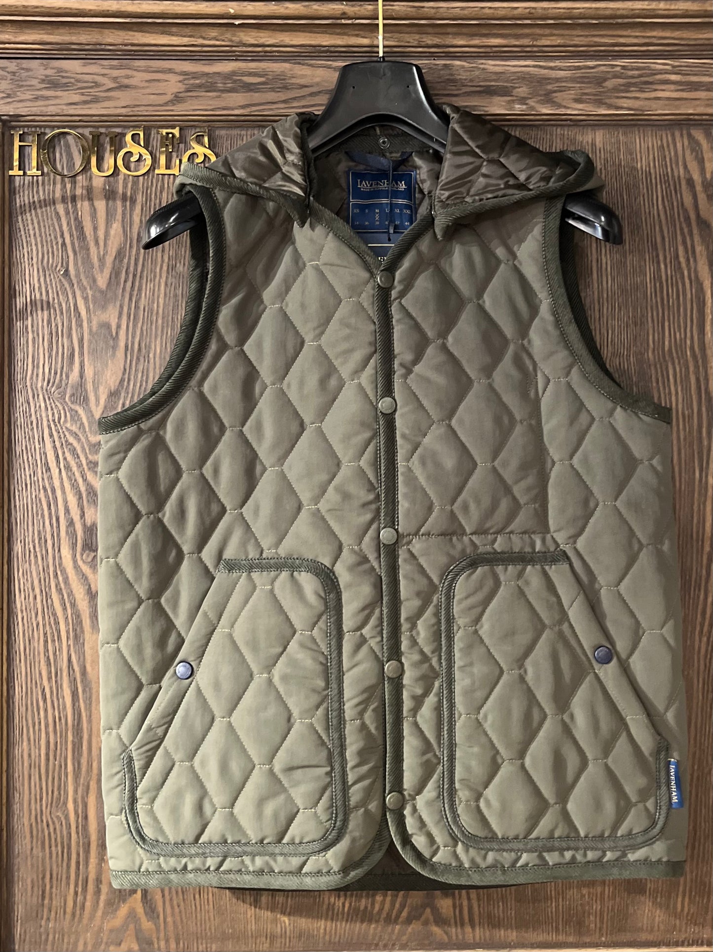 LAVENHAM x HOUSES FLAXTON Detachable Hood Gilet Olive Green