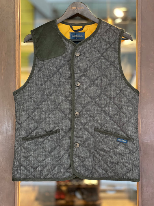 LAVENHAM x HOUSES HIGHTOWN Light Weight Wool Tweed Gilet Charcoal