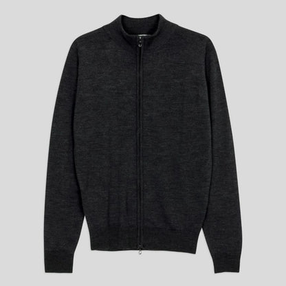 JSY CLAYGATE Men Merino Wool Zip Jacket Stand Collar LS Hepburn Smoke