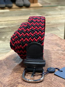 ADS 3.5cm Leather-Trimmed Woven Elastic Belt Red Navy Mix