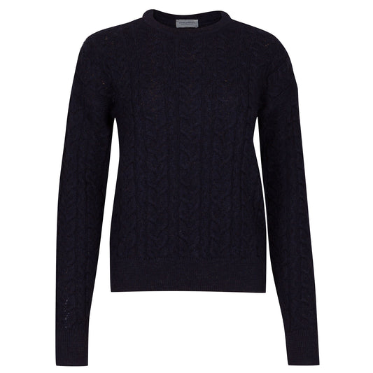 JSY Women FIONA British Wool Crew Neck Cable Pullover British Blue