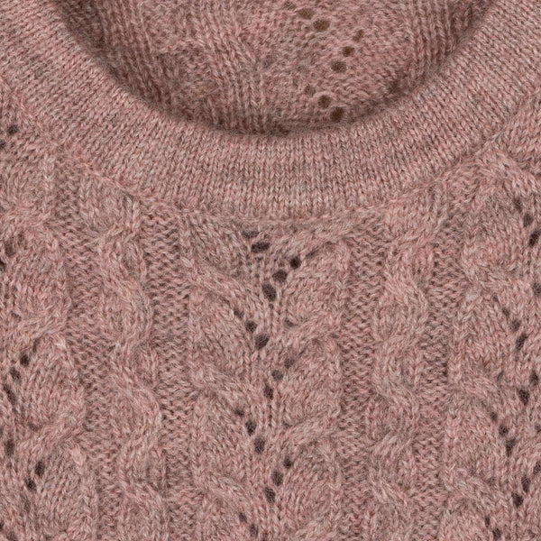 JSY Women FIONA British Wool Crew Neck Cable Pullover English Rose