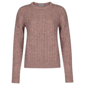 JSY Women FIONA British Wool Crew Neck Cable Pullover English Rose