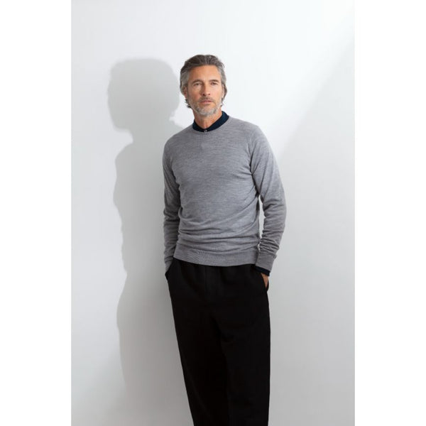 JSY FARHILL Men Merino Wool Pullover CN LS Silver