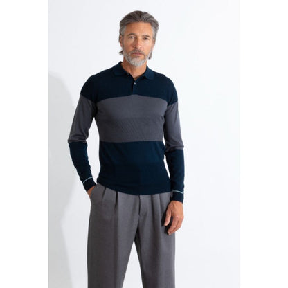 JSY YATE Men Merino Wool Polo Shirt LS Col2 Oriongrn Mix
