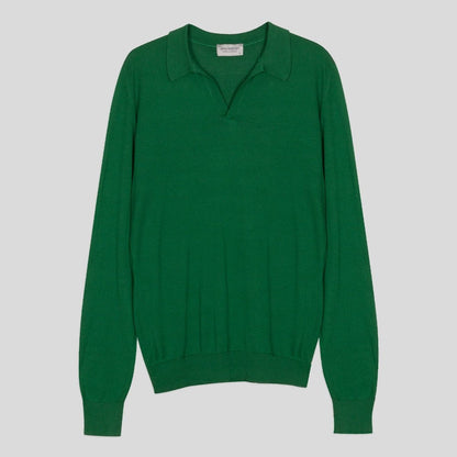 JSY PUCK Men Sea Island Cotton Skipper Collar Shirt LS Scotch Green