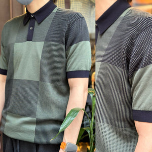 JSY SEYMOUR Men Sea Island Cotton Tubular Shirt LS Col1 Navy/ Palm
