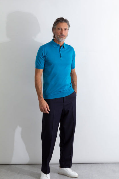 JSY ADRIAN Men Sea Island Cotton Shirt SS Skipper Blue