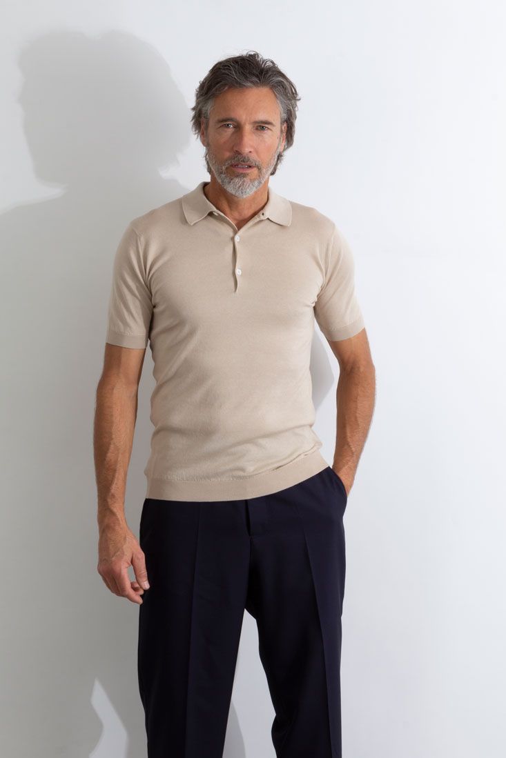 JSY ADRIAN Men Sea Island Cotton Polo Shirt Almond