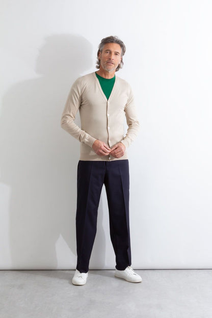 JSY WHITCHURCH Men Sea Island Cotton Cardigan VN LS Almond