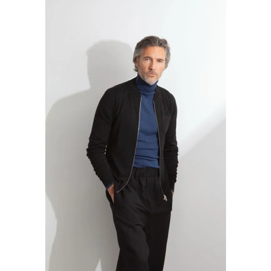JSY MACLEAN Men Merino Zip Bomber Jacket Black