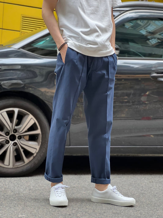 GBS MASACCIO/R1 Seersucker Trousers Navy